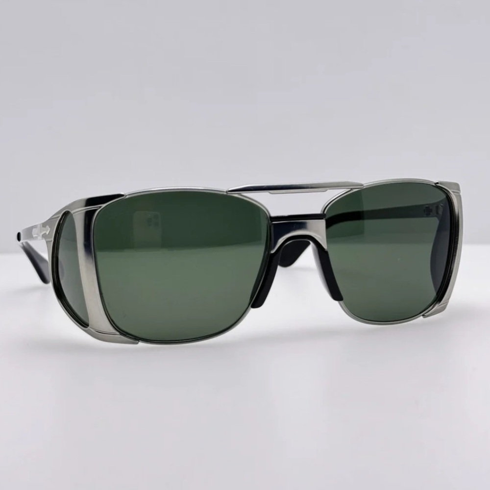 Persol Silver Metal Frame Vintage Sunglasses with extra side lenses Italian made